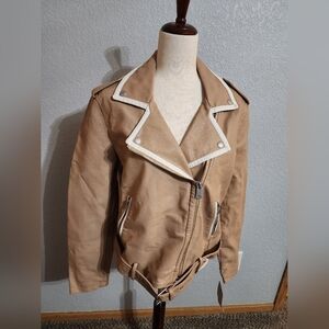 Levi's Tan Faux Leather Moto Jacket with White Trim